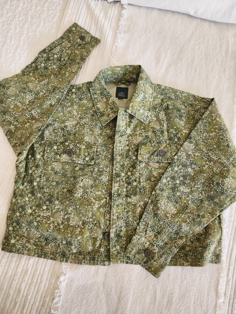 Lightwheight Olive Floral Denim Jacket